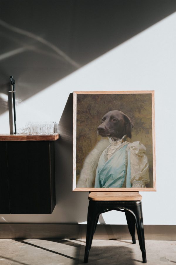 Tablou personalizat cu animalul tău de companie - Rochie aristocratică, perle