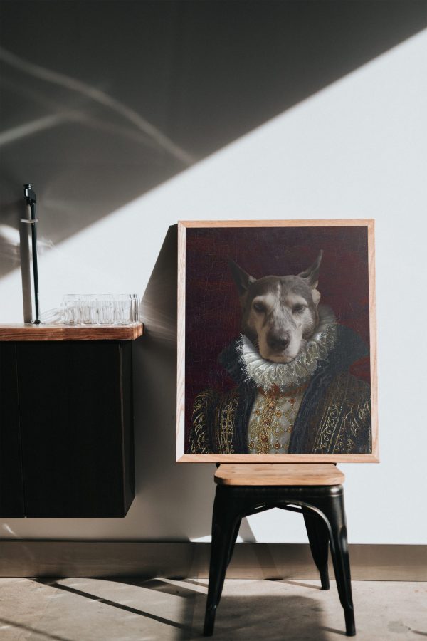 Tablou personalizat cu animalul tău de companie - Nobil cu guler renascentist și broderii aurii