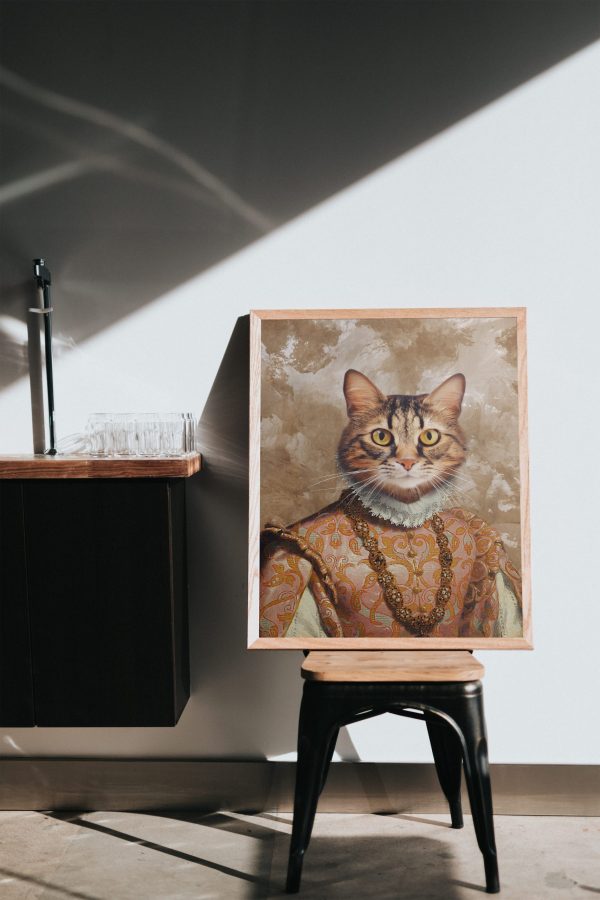 Tablou personalizat cu animalul tău de companie - Guler dantelat și colier regal