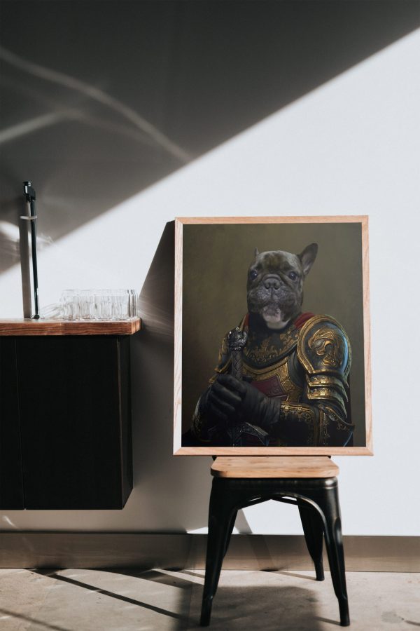 Tablou personalizat cu animalul tău de companie - Armură medievală cu sabie