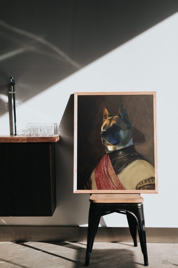 Tablou personalizat cu animalul tău de companie - Armură și eșarfă roșie